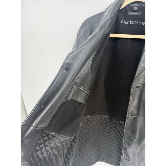 Claiborne Leather Jacket Coat Black Pebble Grain Full-Zip Men's Large Coat - Picture 8 of 16